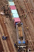 Freight train derails at JR Tsurumi Station